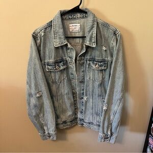 Light denim distressed jean jacket